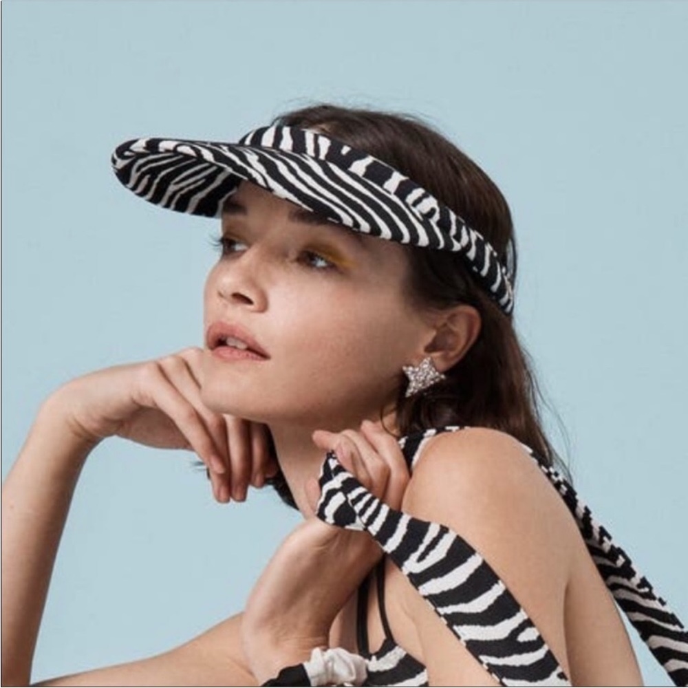 NWT Lele Sadoughi x Solid & Striped Collab Zebra Print Visor Terrycloth Beachy